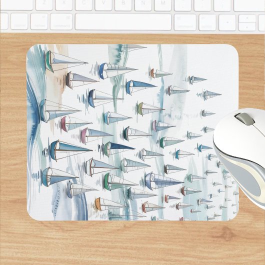 Aquarell-Segelboote auf See Nautical Mousepad