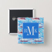 Aquarell-Segelschiff-Muster Button (Vorne & Hinten)