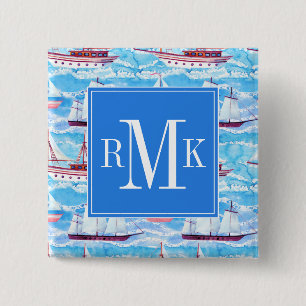 Aquarell-Segelschiff-Muster Button