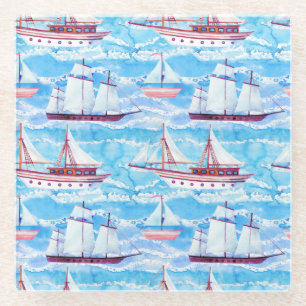 Aquarell-Segelschiff-Muster Glasuntersetzer