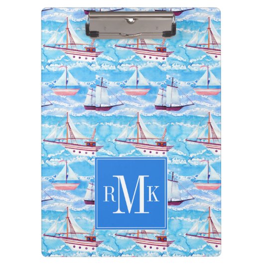 Aquarell-Segelschiff-Muster Klemmbrett (Vorderseite)