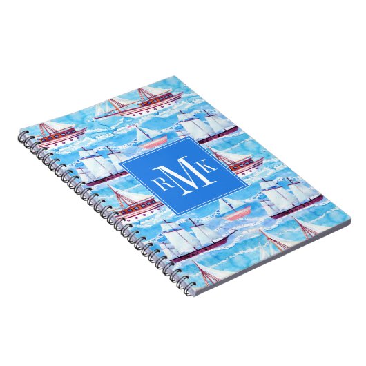 Aquarell-Segelschiff-Muster Notizblock (Rechte Seite)