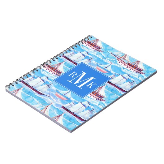 Aquarell-Segelschiff-Muster Notizblock (Linke Seite)