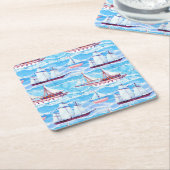 Aquarell-Segelschiff-Muster Rechteckiger Pappuntersetzer (angewinkelt)