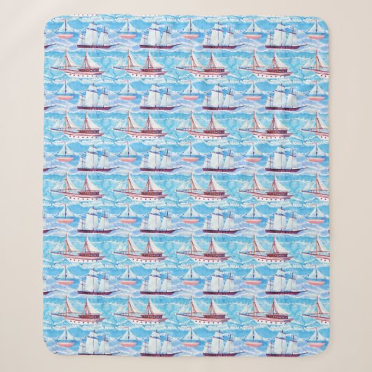 Aquarell-Segelschiff-Muster Sherpadecke (Vorderseite)