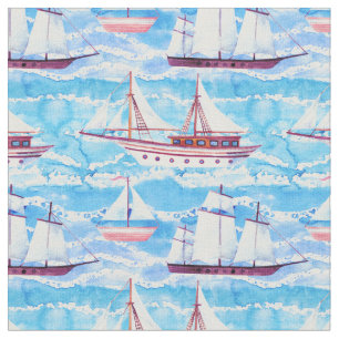 Aquarell-Segelschiff-Muster Stoff