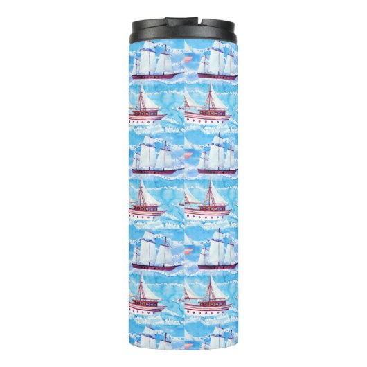 Aquarell-Segelschiff-Muster Thermosbecher (Rückseite)