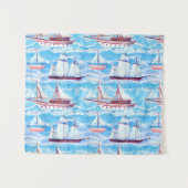 Aquarell-Segelschiff-Muster Wandteppich (Vorderseite (Horizontal))