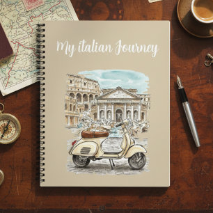 Aquarell-Sehenswürdigkeiten Vintage Vespa Italien Notizblock