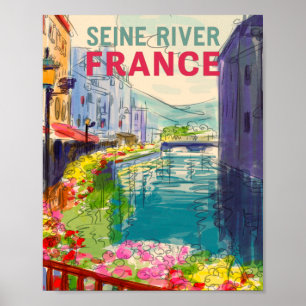 Aquarell Seine Fluss Frankreich Reiseplakat Poster