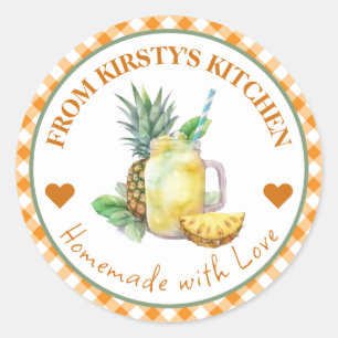 Aquarell selbstgemachte Gingham Ananas Saft Etiket Runder Aufkleber