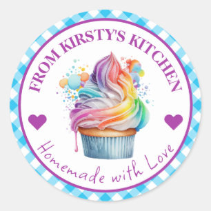 Aquarell selbstgemachte Gingham-Regenbogen-Torte Runder Aufkleber