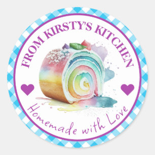 Aquarell selbstgemachte Gingham-Regenbogen-Torte Runder Aufkleber