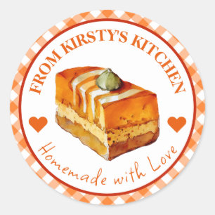Aquarell selbstgemachter Gingham-Kürbiskuchen Runder Aufkleber