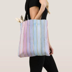 Aquarell-Senkrechte Streifen Blautöne Purpurrosa Tasche