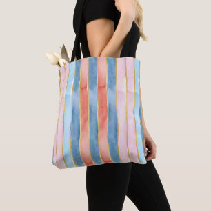 Aquarell-Senkrechte Streifen in Blau Rosa Koralle Tasche