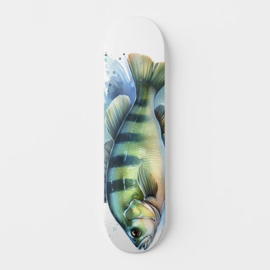 Aquarell-Serie: Barsch Skateboard (Vorderseite)