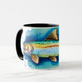 Aquarell-Serie: Forelle/Lachs Tasse (Vorderseite Links)