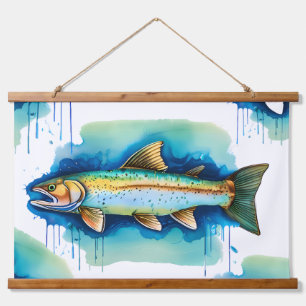 Aquarell-Serie: Forelle/Lachs Wandteppich Mit Holzrahmen
