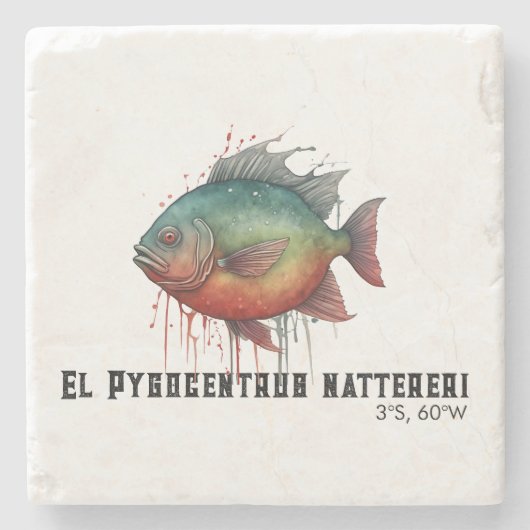 Aquarell-Serie: Piranha Steinuntersetzer (Vorderseite)