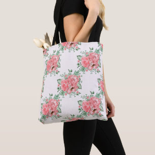 Aquarell Shabby Chic rosa Rosen und Punkte Tasche