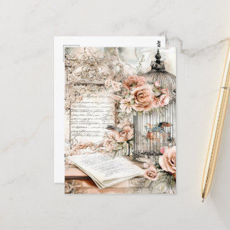 Aquarell-Shabby-Chic-Vogelkäfig Postkarte
