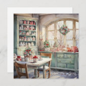 Aquarell Shabby Chic Weihnachten Küche Mitteilungskarte (Vorne/Hinten)