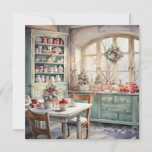 Aquarell Shabby Chic Weihnachten Küche Mitteilungskarte (Vorderseite)