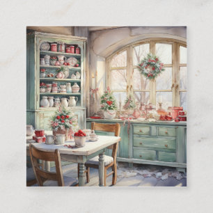 Aquarell Shabby Chic Weihnachtsküche Quadratische Visitenkarte