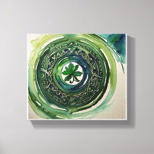 Aquarell-Shamrock-Keltischer-Knoten-Leinwanddruck Leinwanddruck