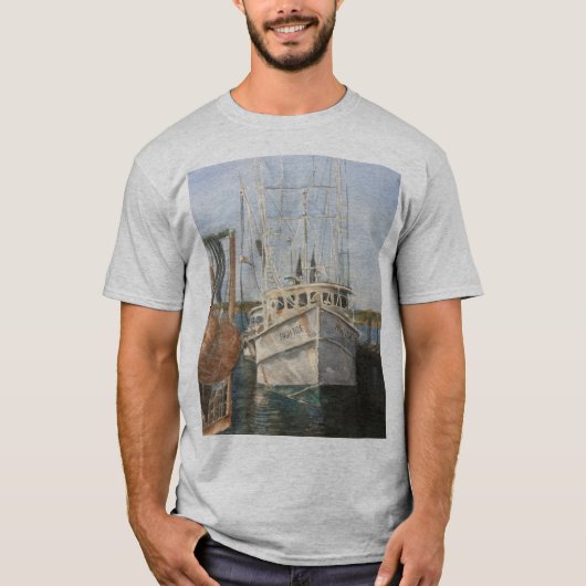 Aquarell Shrimpenboot Küstenfischerei T - Shirt (Vorderseite)