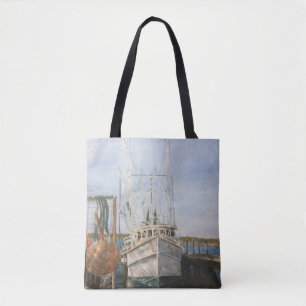 Aquarell Shrimpenboot Küstenfischerei Tote Tasche