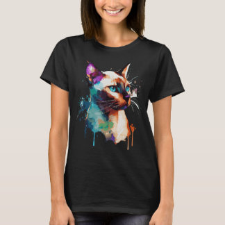 Aquarell Siamese Katze farbig Siam Kitten Katzen T-Shirt