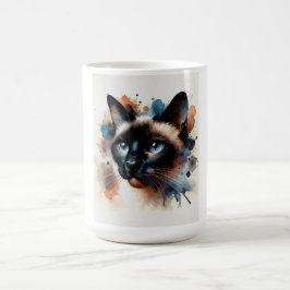 Aquarell Siamese Katze Farbiges Portrait Kaffeetasse