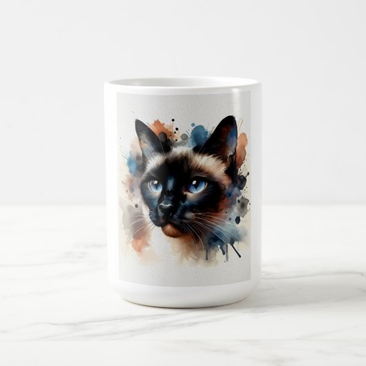 Aquarell Siamese Katze Farbiges Portrait Kaffeetasse (Mittel)