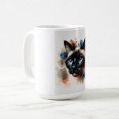 Aquarell Siamese Katze Farbiges Portrait Kaffeetasse (Vorderseite Links)