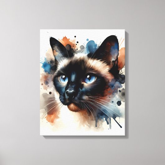 Aquarell Siamese Katze Farbiges Portrait Leinwanddruck (Vorderseite)