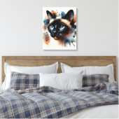 Aquarell Siamese Katze Farbiges Portrait Leinwanddruck (Insitu (Schlafzimmer))