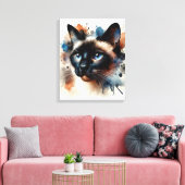 Aquarell Siamese Katze Farbiges Portrait Leinwanddruck (Insitu (Wohnzimmer))