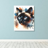 Aquarell Siamese Katze Farbiges Portrait Leinwanddruck (Insitu (Holzboden))