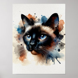 Aquarell Siamese Katze Farbiges Portrait Poster