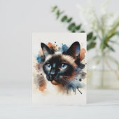 Aquarell Siamese Katze Farbiges Portrait Postkarte (Stehend Vorderseite)