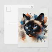 Aquarell Siamese Katze Farbiges Portrait Postkarte (Vorne/Hinten)