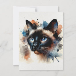 Aquarell Siamese Katze Farbiges Portrait Postkarte