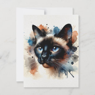 Aquarell Siamese Katze Farbiges Portrait Postkarte