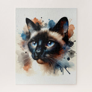 Aquarell Siamese Katze Farbiges Portrait Puzzle