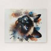 Aquarell Siamese Katze Farbiges Portrait Puzzle (Horizontal)