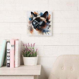 Aquarell Siamese Katze Farbiges Portrait Quadratische Wanduhr