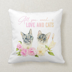 Aquarell-siamesische Katzen-Typografie Kissen