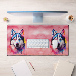 Aquarell Sibirischer Husky Farbige Kunst Schreibtischunterlage